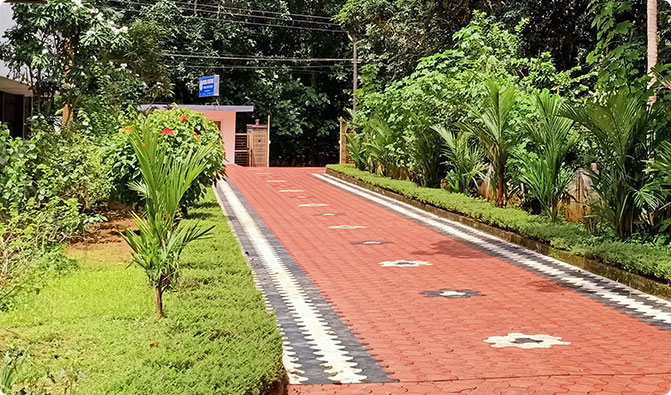 Pathway around the building, Landscaped garden 